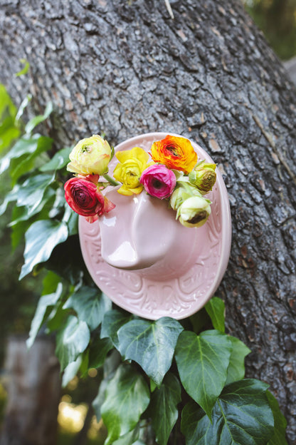 Pink Ceramic Cow Girl Hat Vase